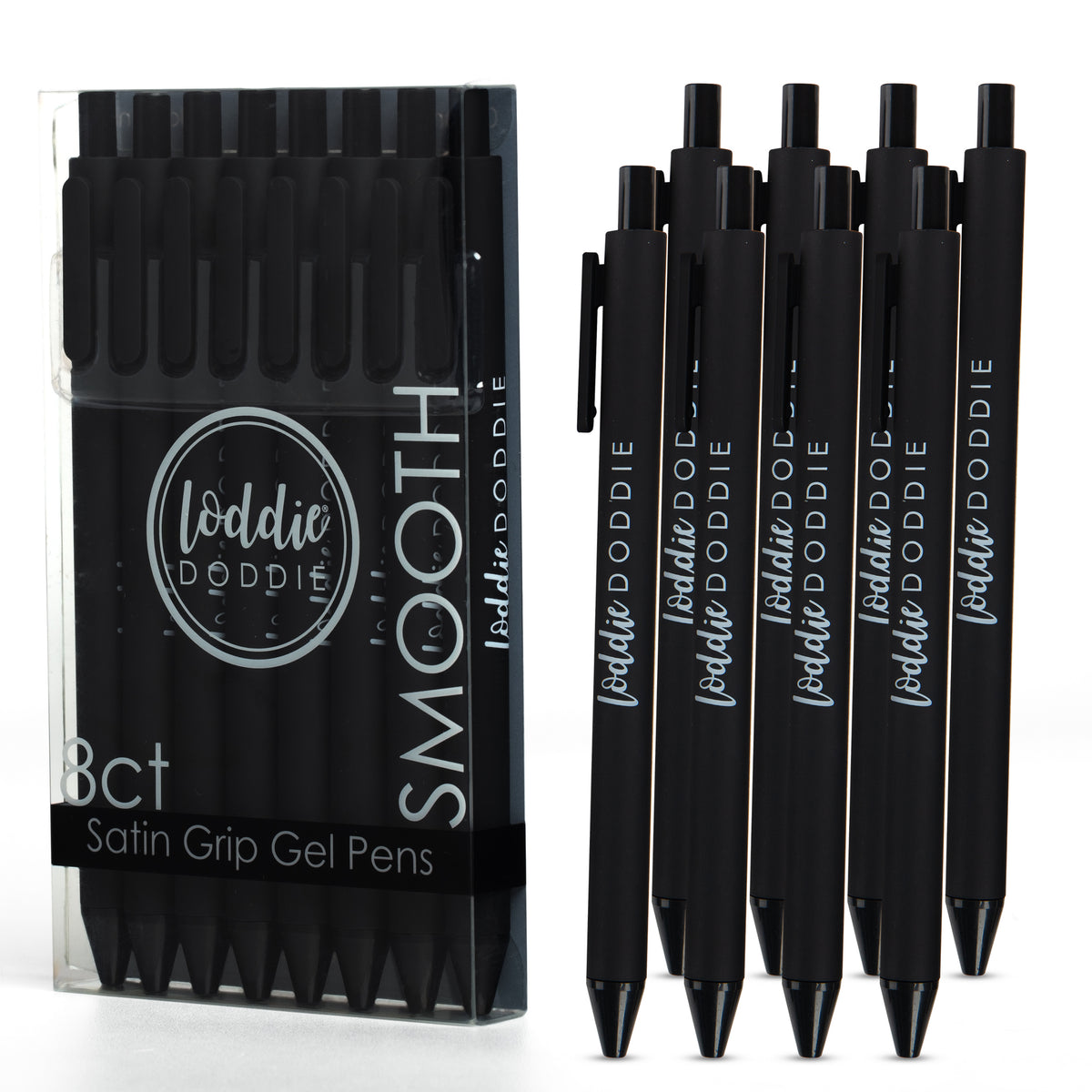 8ct Retractable Gel Pens with Soft Grip Barrel- Black