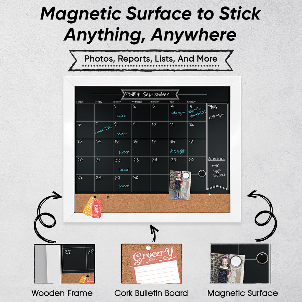 White magnetic chalkboard calendar board
