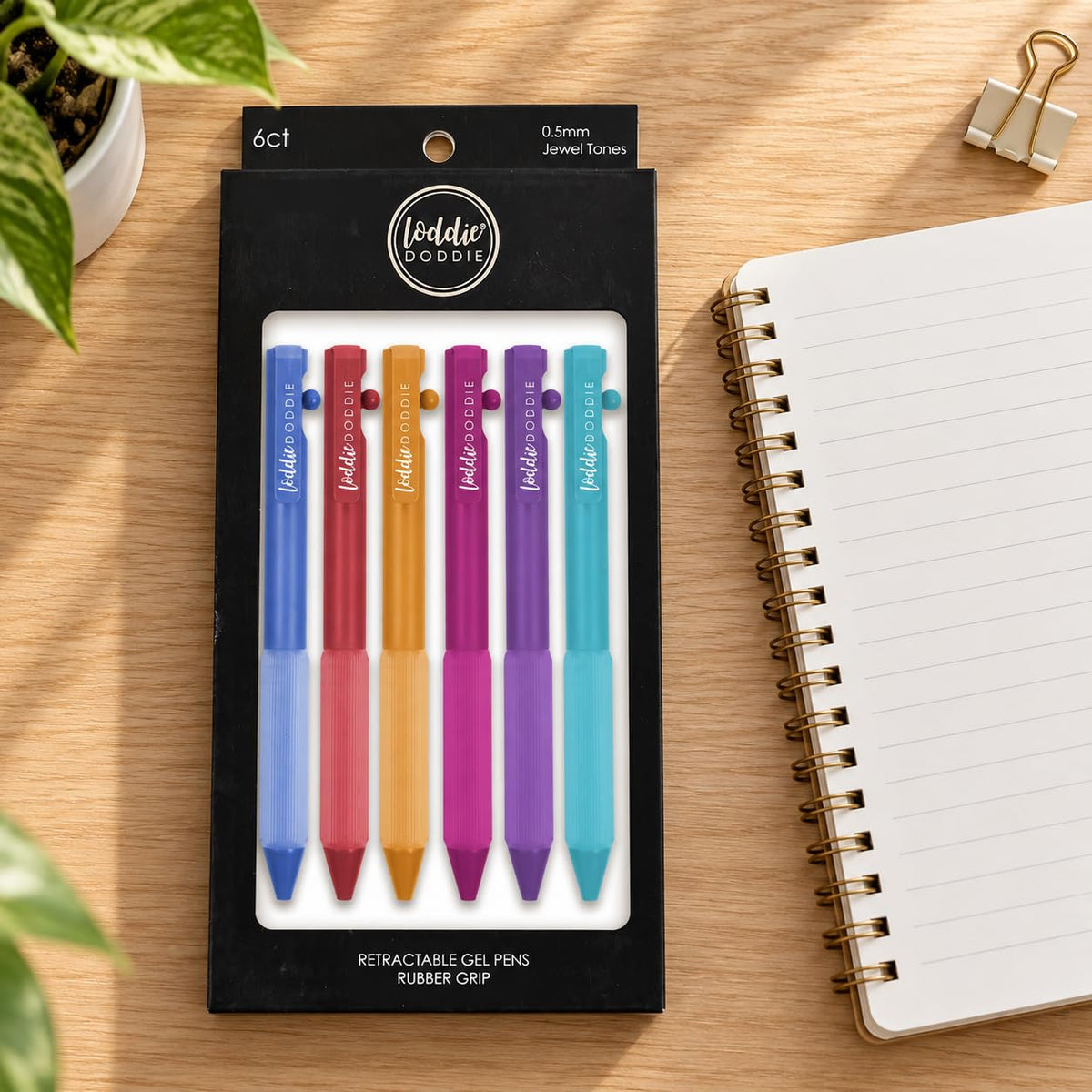 Loddie Doddie Side-Retractable Gel Pens, 0.5 mm, Colored Ink, 6 Pack