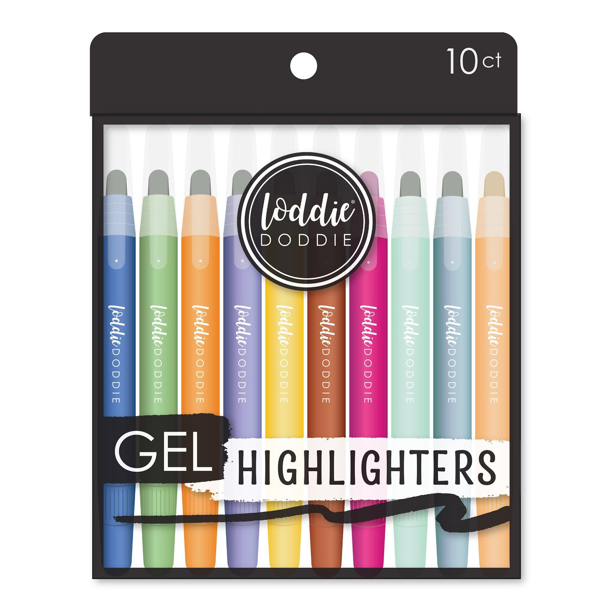 Loddie Doddie Gel Highlighters, Assorted Colors, Color-Coded Barrels, 10 Pack