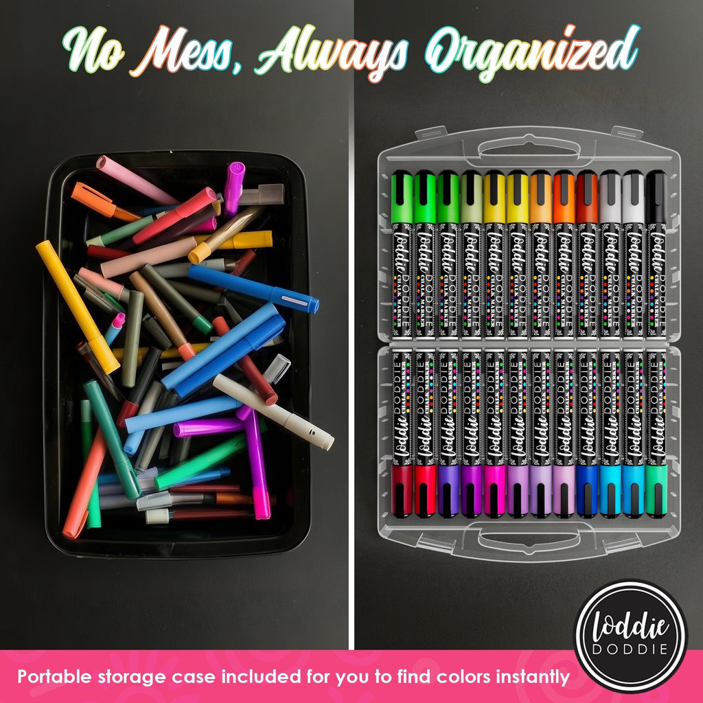 Loddie Doddie Liquid Chalk Markers, Reversible Bullet & Chisel Tips, 24 Pc