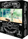 Acrylic Signs with Rustic Wood Stand - 5x6 Signs - 4 pack - Includes Chalk Marker - Perfect for Weddings, Parties and Events