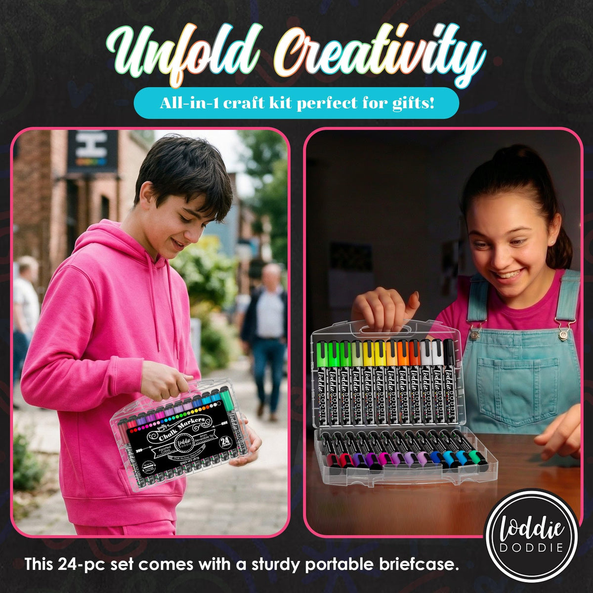Loddie Doddie Liquid Chalk Markers, Reversible Bullet & Chisel Tips, 24 Pc