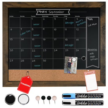 18x24 3N1 Magnetic Chalkboard Calendar Combo Kit- Rustic Frame