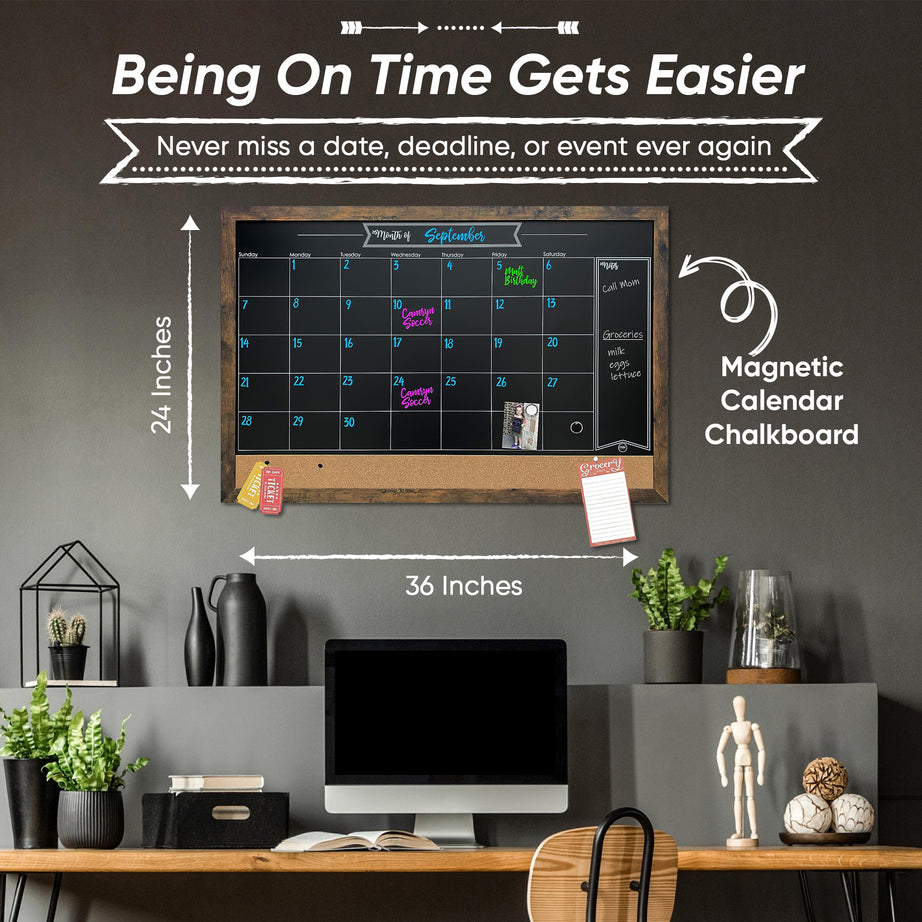 Rustic magnetic chalkboard calendar board