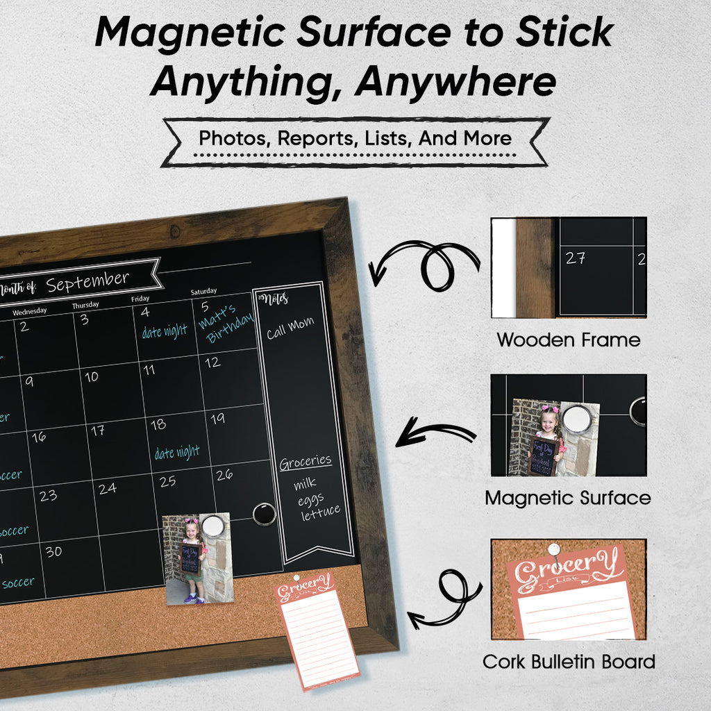 Loddie Doddie rustic magnetic chalkboard calendar board