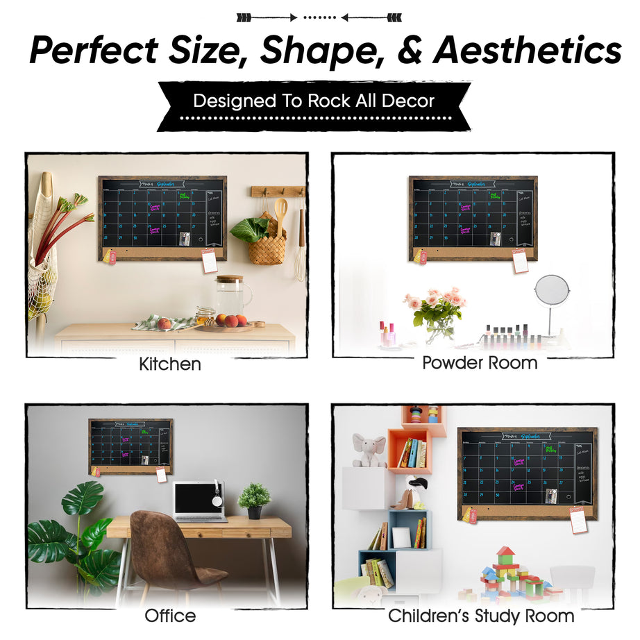 Magnetic chalkboard calendar board for family command center & planning