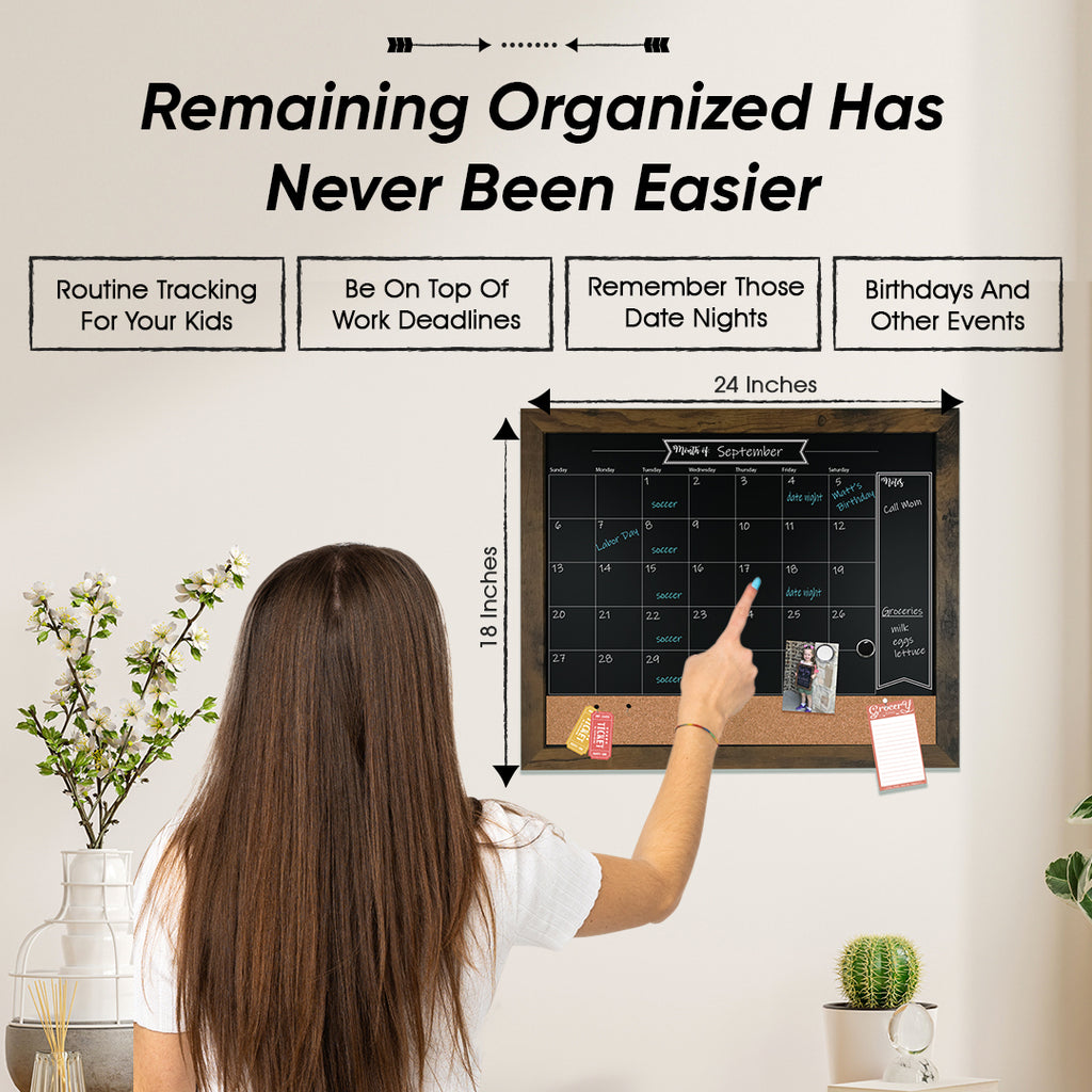 Rustic magnetic chalkboard calendar board