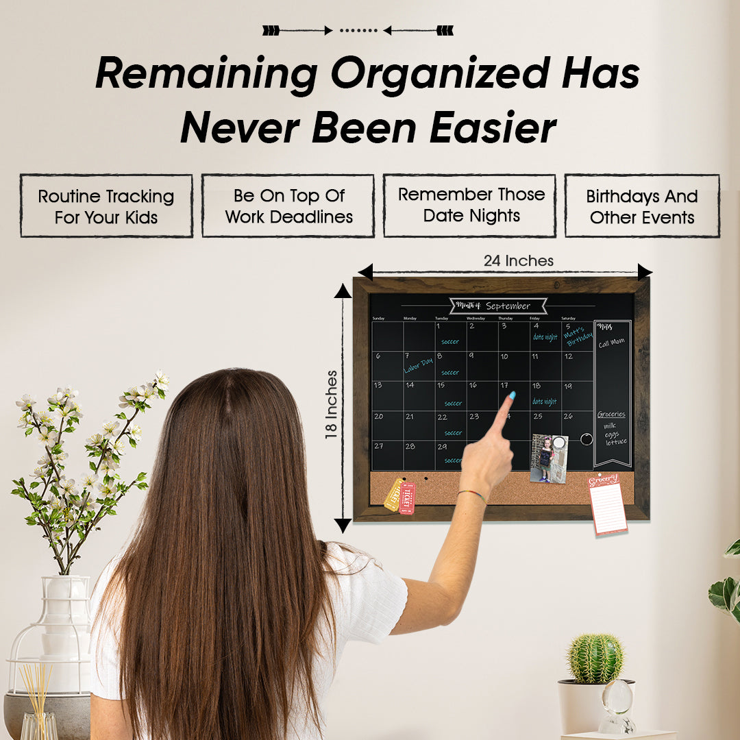 Rustic magnetic chalkboard calendar board