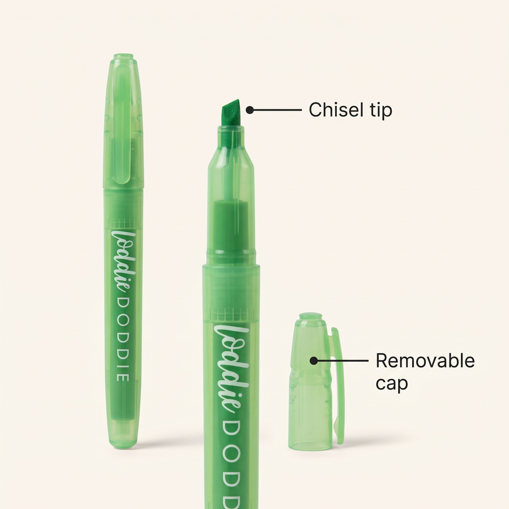 Loddie Doddie Chisel Tip Highlighters, Clear Barrels, Matching Caps, 8 Pack
