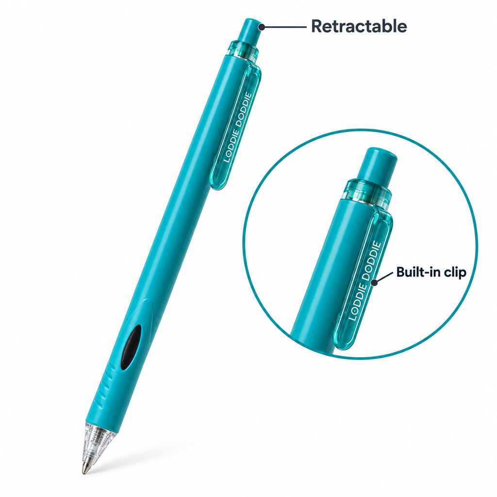 Loddie Doddie Silent-Click Retractable Gel Pens, 0.5 mm Fine Tips, 6 Pack