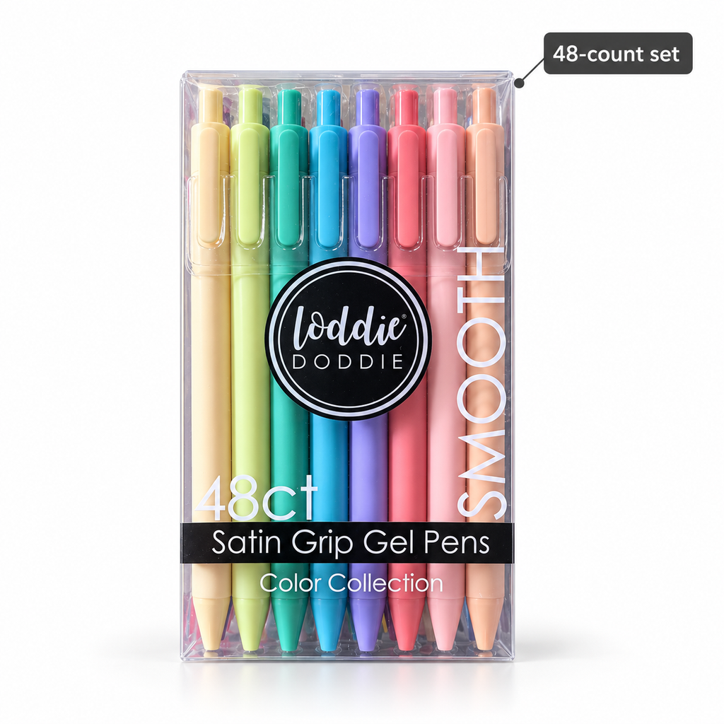 Loddie Doddie Retractable Gel Pens, Soft-Touch Satin Grip, Assorted Color Collection, 48 Pack