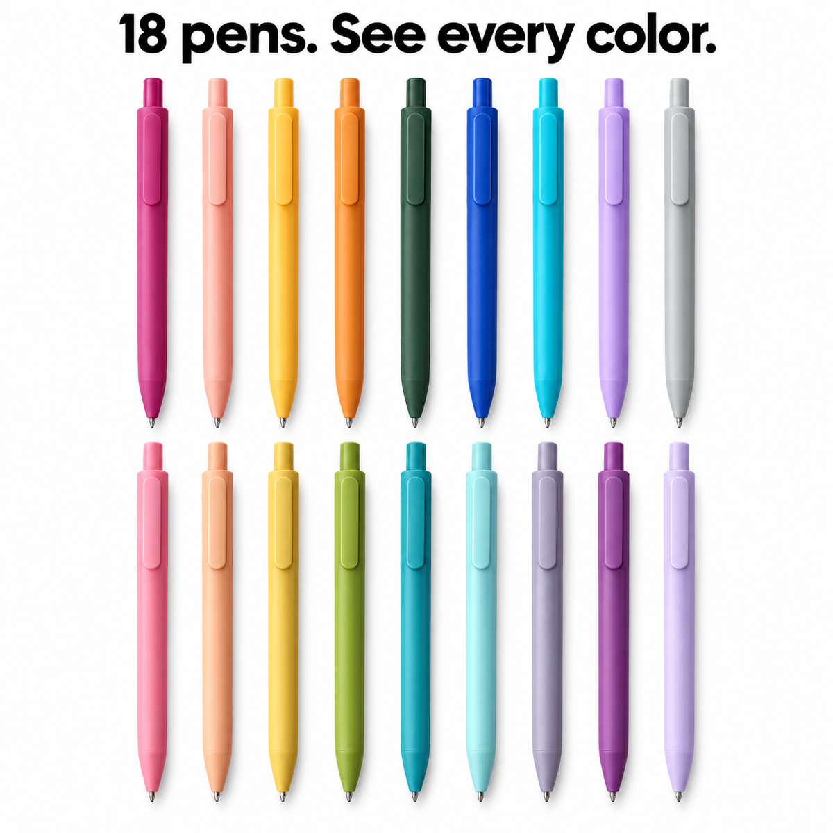 Loddie Doddie Retractable Jewel-Tone Gel Pens, Color-Coded Barrels, 18 Pack