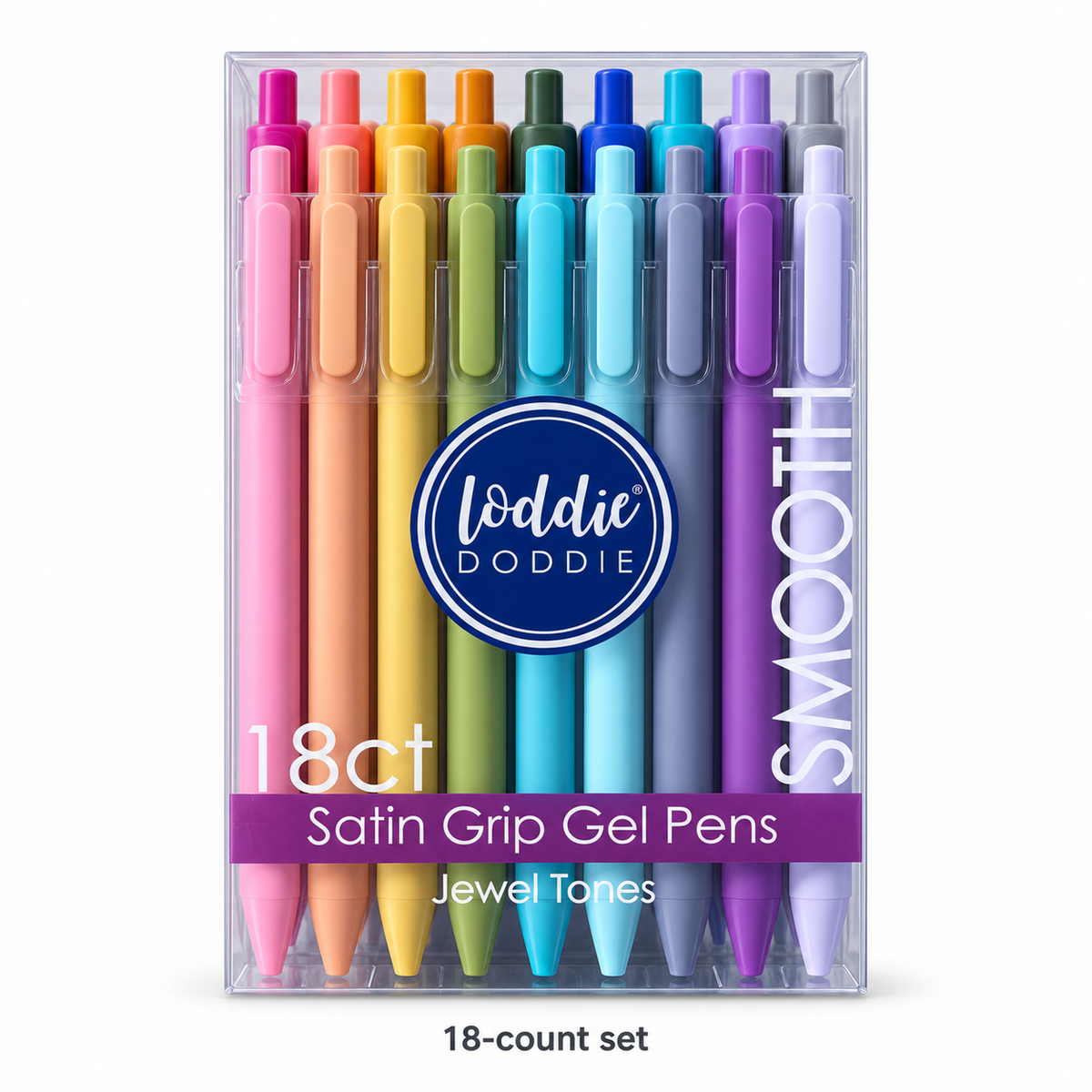 Loddie Doddie Retractable Jewel-Tone Gel Pens, Color-Coded Barrels, 18 Pack