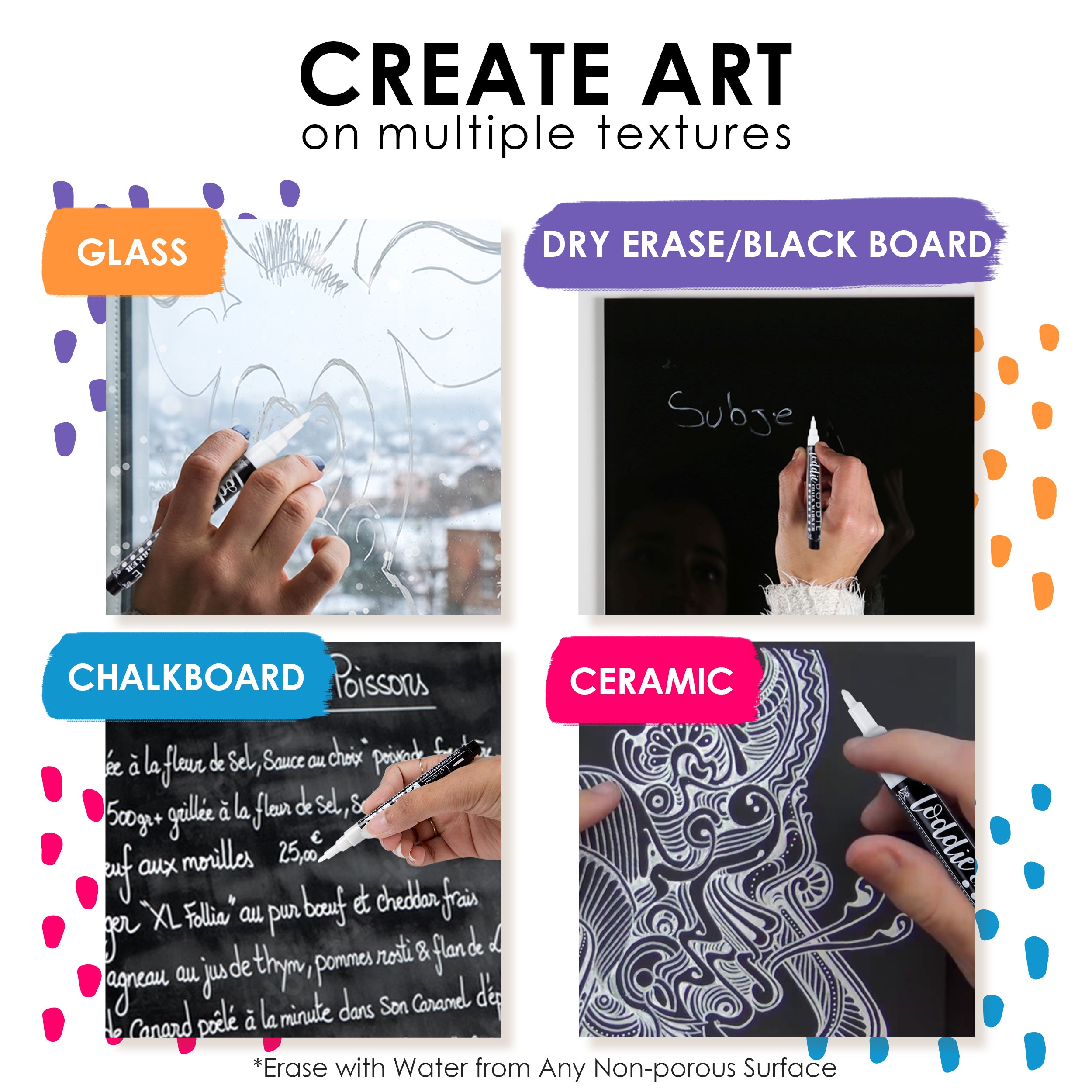 Chalk markers for chalkboards, signs, glass & windows