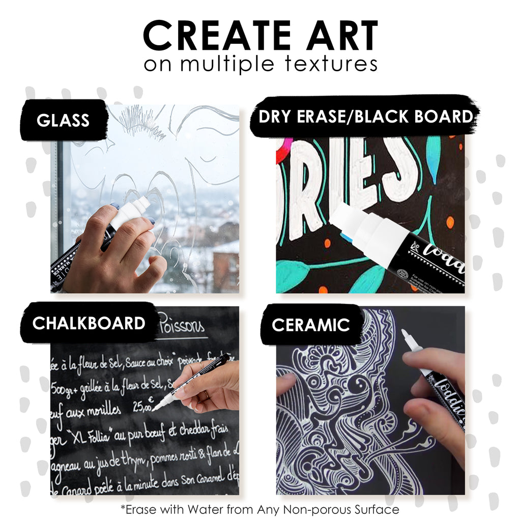 Chalk markers for chalkboards, signs, glass & windows