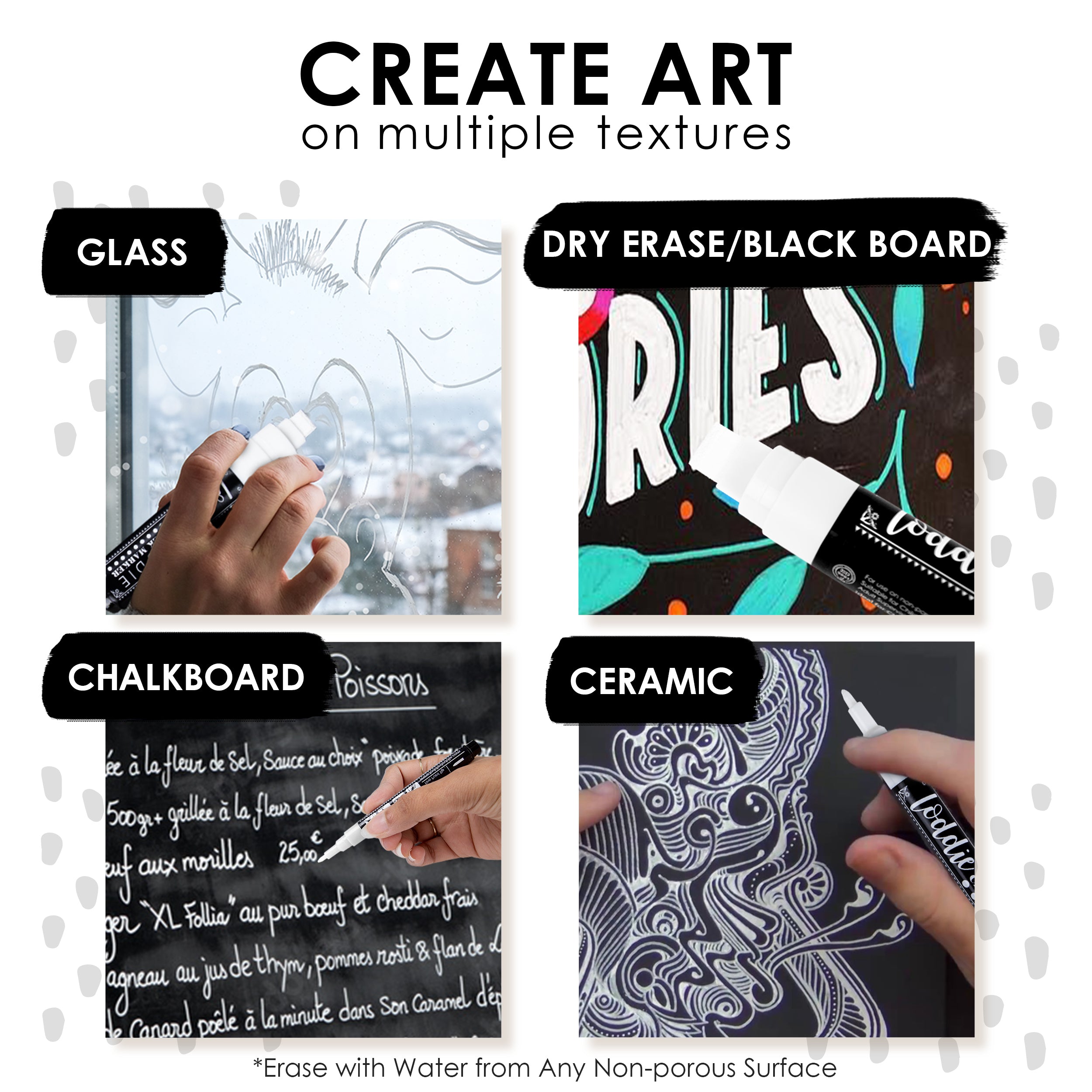 Chalk markers for chalkboards, signs, glass & windows