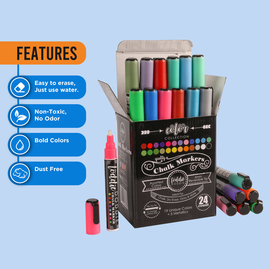 Chalk markers for chalkboards, signs, glass & windows